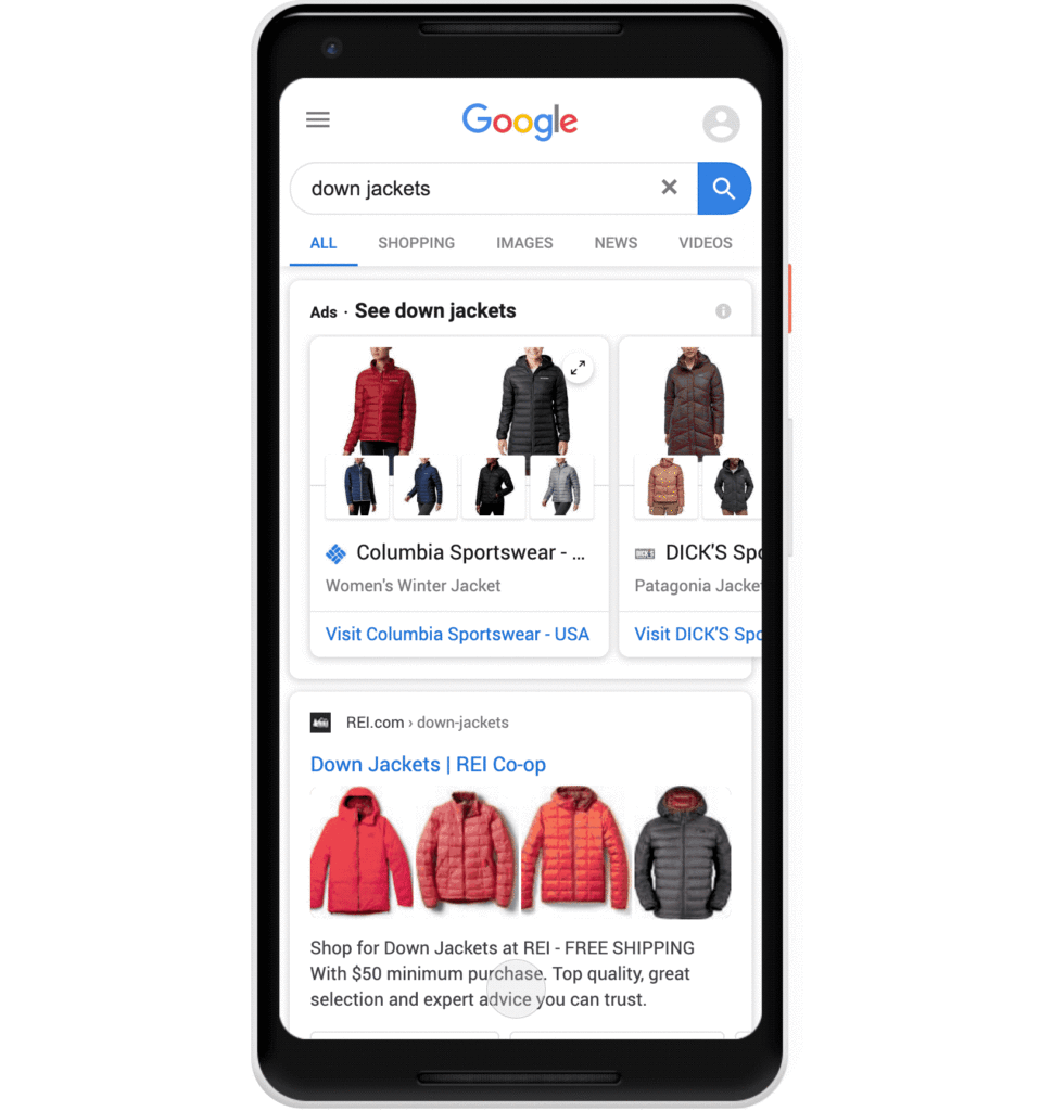 google organic shopping popular product listings 1