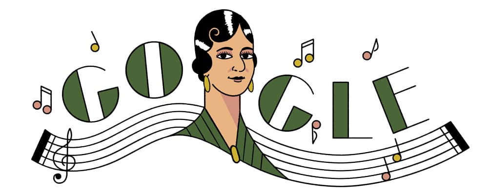 Google doodle illustration of Maria Grever with music notes in the background