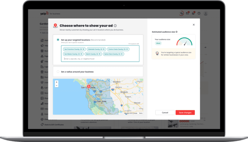 Yelp's custom location targeting interface