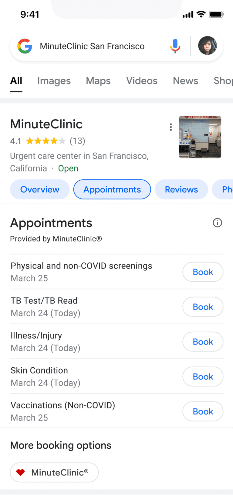 Google Search CVS Appointment Availability