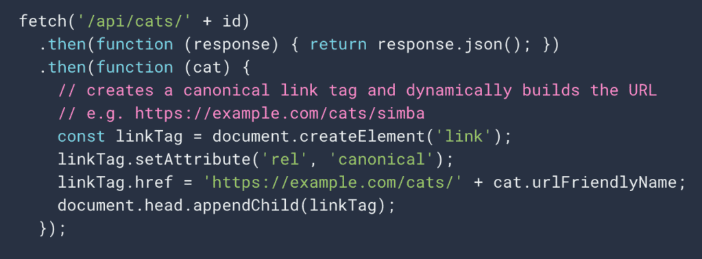 google inject canonical tags using javascript
