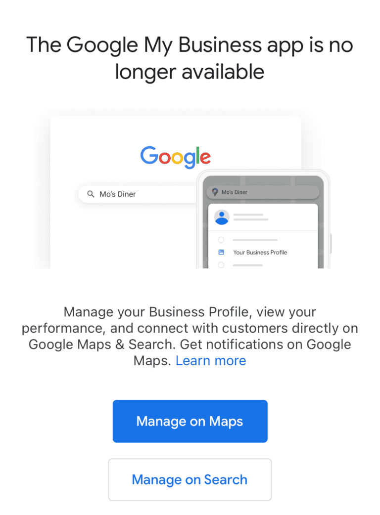 google my business app no longer